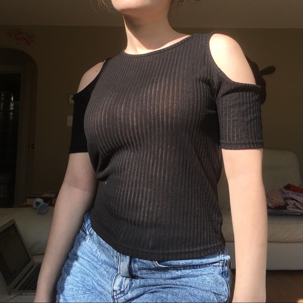 Topshop sheer black cold shoulder top